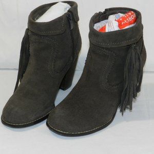 Slicca Vintage Collection Womans Brown Suede Leather Fringed Booties Sz 8